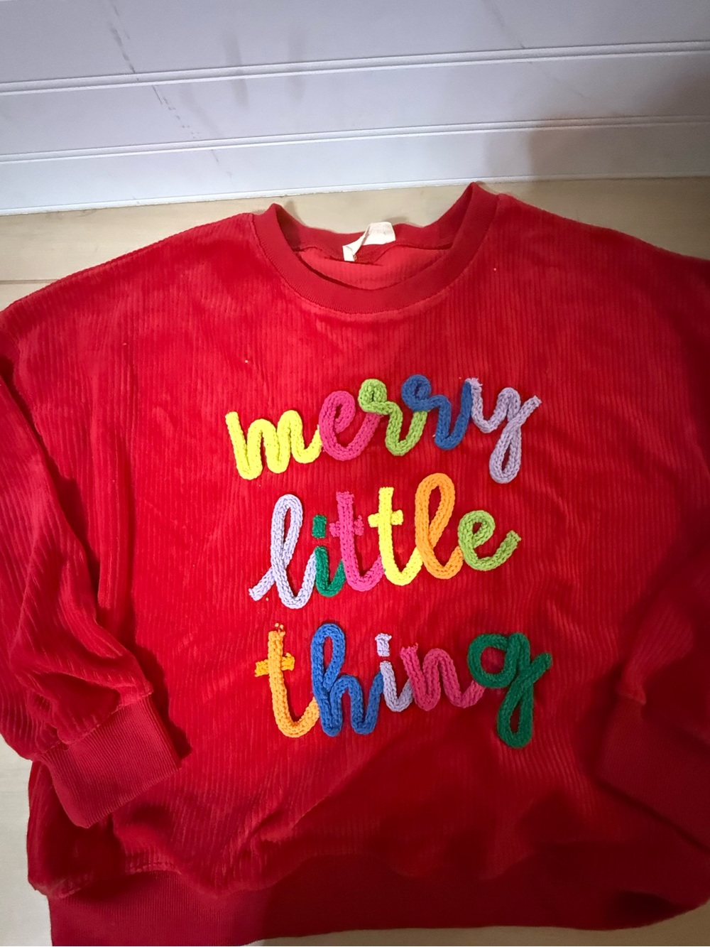 Red 'Merry Little Thing' Holiday Cord Sweatshirt Sweater Large NWOT